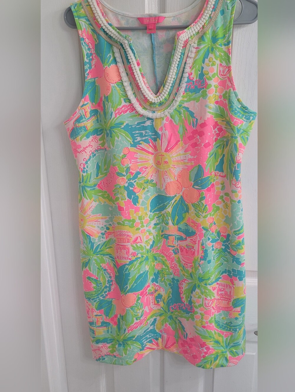 Lilly Pulitzer Harper Multicolor Beaded V-Neck Tropical Mini Dress - Picture 8 of 12